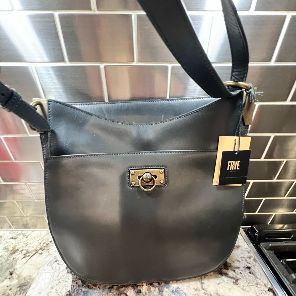 NWT Frye Smokey Black Leather Bag Genuine Leather With Bag Never Carried Luxury